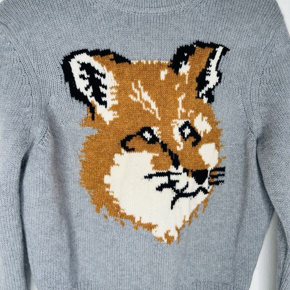Maison Kitsune Fox Sweater Womens XS Gray Lambswool Designer Luxury Preppy FLAWS - Picture 2 of 13